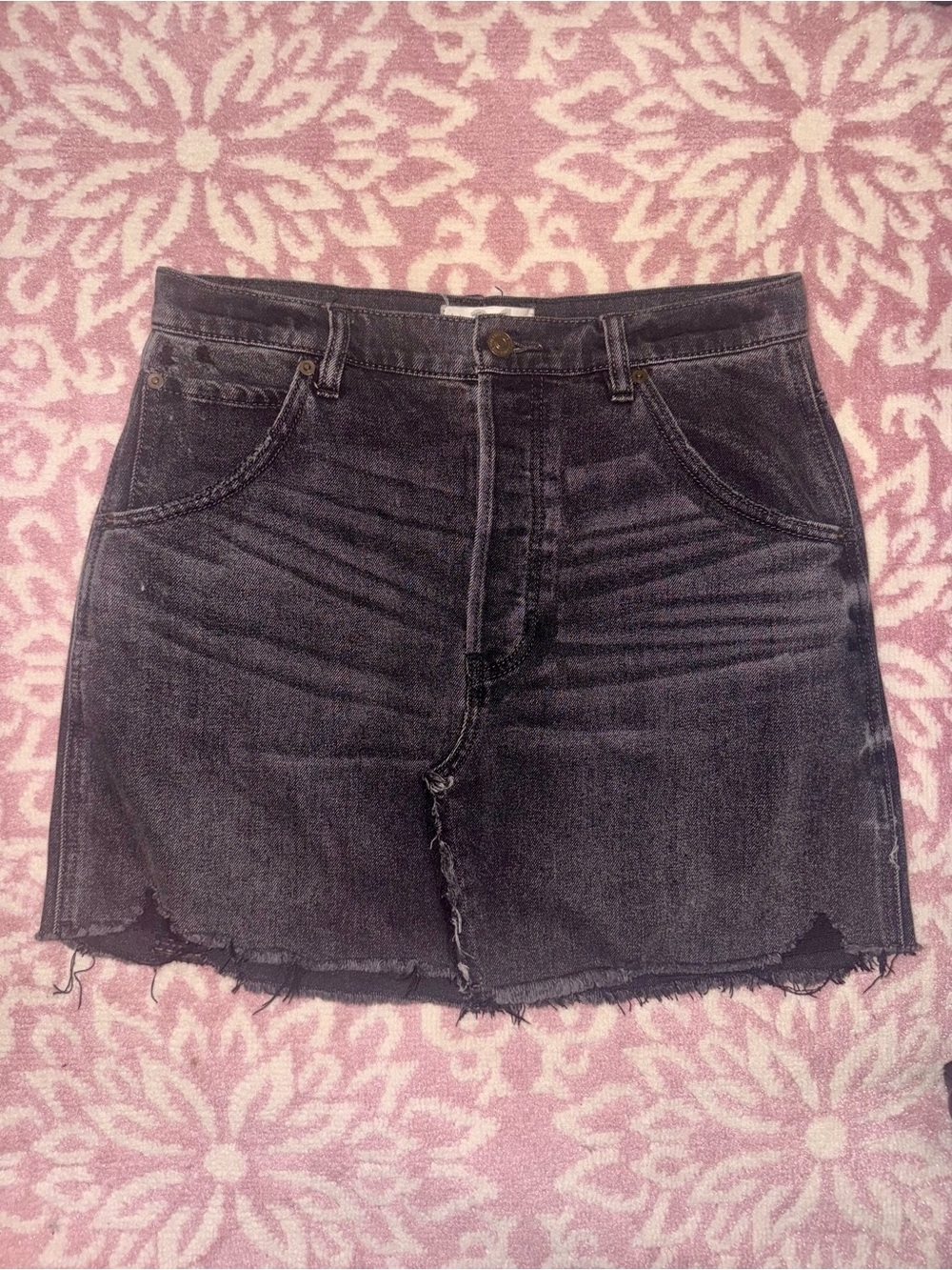 Free People We The Free Black Raw Hem Denim Mini Skirt Size 31